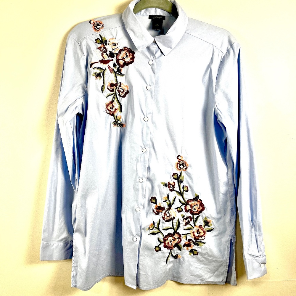Button Up with Embroidered Flowers and Birds